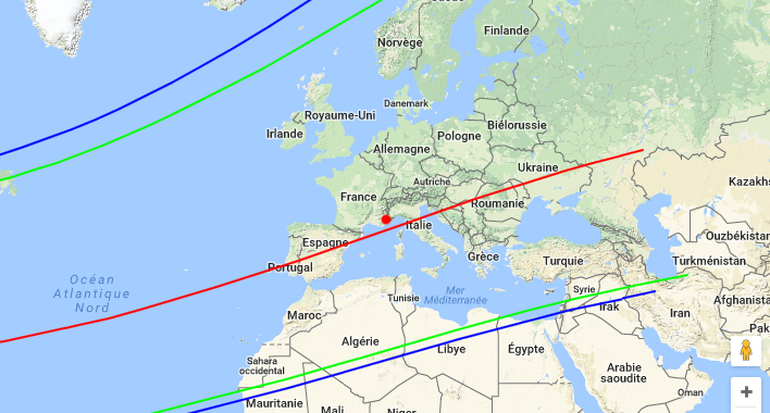 Carte de la trajectoire de l'ombre de Triton